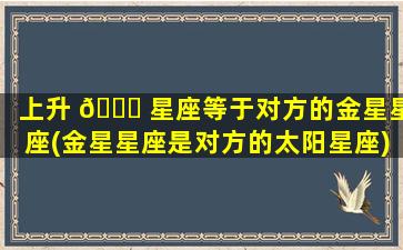 上升 🐟 星座等于对方的金星星座(金星星座是对方的太阳星座)